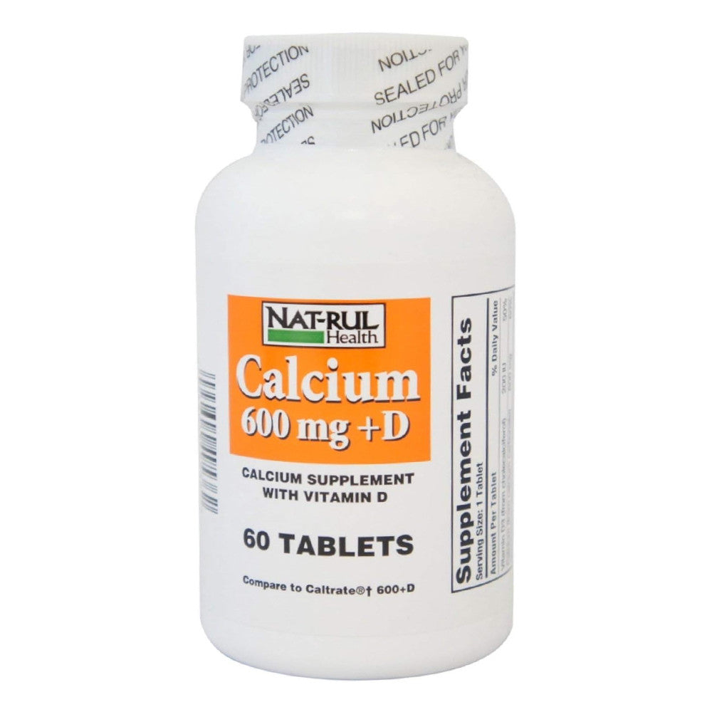 Natrul Health Calcium 600 Mg + Vitamin D Tablets - 60 Ea